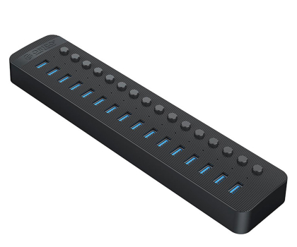 Hub USB Orico 16x USB-A 3.0 z włącznikami - czarny